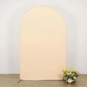Matte Beige Spandex Fitted Chiara Backdrop Stand Cover For Round Top Wedding Arch - 8ft