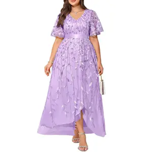Pinup Fashion Plus Size Formal Dresses - Evening Gowns Sequin Embroidery V-Neck Prom Long Dress with Slit  SwimWeek  summervibes