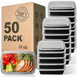 Meal Prep Containers, 32OZ 50 Pack Extra-thick  Storage Containers with , Plastic Microwavable Bento Box  Storage Lunch Boxes , Stackable, Dishwasher/Freezer Safe