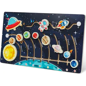 Movable Solar System Puzzle for Kids 3-6, Wooden Space Toys, Planets for Kids Preschool Learning Activities, Gift for Boys, Girls