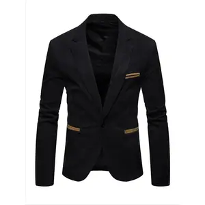 Men’s regular-fit solid-color corduroy sports jacket with front button closure and pockets, featuring a business-style collar and long sleeves; suitable for office wear and fashionable menswear for all seasons, ideal as formal attire.