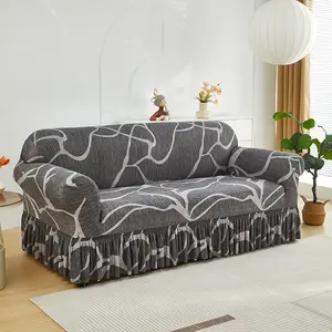 Fashionable printed Elastic Sofa Slipcover with a ruffled skirt, elastic and form-fitting, scratch-resistant against cats (or: cat-scratch resistant), suitable for all seasons, and applicable to single-seater to four-seater sofas.