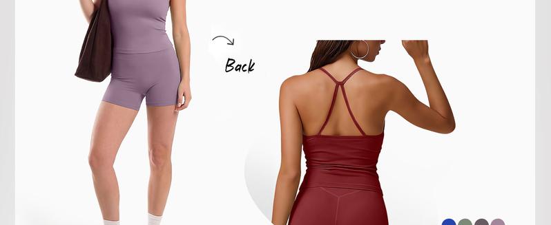 ANRABESS Women Workout Sets Build in Bra 2 Piece Outfits Tank Tops Tummy Control Shorts Yoga Gym Active Wear Clothing Set