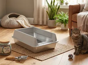 Stainless Steel    Durable stainless steel   Rust-proof & easy to clean #StainlessSteelLitterBox #CatLitterBox #CatSupplies #PetEssentials #EasyCleanCatGear #RustProofCatToilet #CatParentLife #IndoorCat #PetHomeGoods