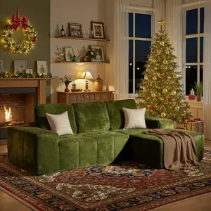 HOOOWOOO Plush Corduroy Cloud Velvet Modular Couch with Chaise,No Assembly L shaped Sectional Sofa,Glittered fabric Sparkle Shimmer for Living Room,Limited Edition