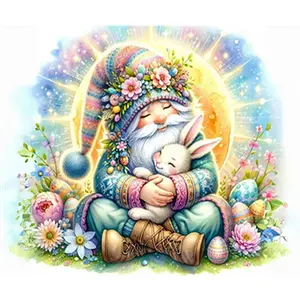 1PC  Diamond Painting Easter Gnome Hug Bunny Diamond Painting Kit DIY Full Drill Crystal Art Craft for Home Wall Decor Easter Holiday Gift for Adults and Kids