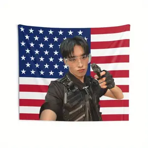 1pc P1HARMONY Keeho Gun USA Flag Banner - Durable Fabric Wall Tapestry, Light Stick & Photocard Holder, Lanyard, Shirt, Hoodie, Tote Bag - Garden, Party, Camping Decorations, 4 Grommets' Color Random, Party Decoration |   Vibrant Wall Decor  60X40