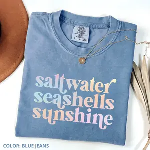 Comfort Colors Sunshine Beach Vacation T-shirt, Beachy Coastal, Trendy Sun Summer Tee, Trendy Casual Tee, Women's Letter Print Short Sleeve Tee