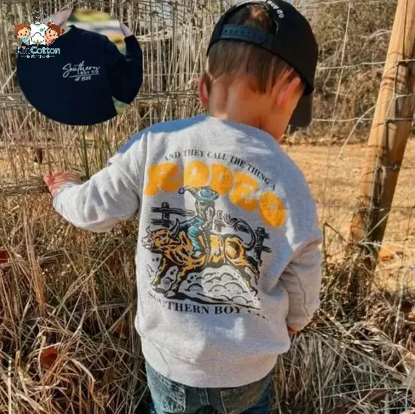 Youth & Adult Rodeo Kids Crewneck Sweatshirt, Camo Hunting Shirt for Boys Girls, Casual Graphic Apparel, USA-Made & Printed Apparel by KidCotton Store	