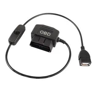 OBD2 to USB Power Adapter – 16-Pin Male to 5V 2A USB Female Converter with Switch – 12V/24V/36V to 5V for Dash Cam, GPS, DVR, Phone (0.5M/1.6FT)