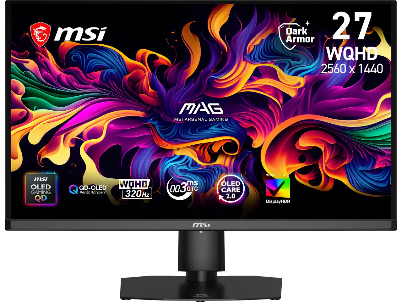 MSI 26.5" 320Hz QD-OLED Gaming Monitor FreeSync Premium Pro & G-Sync Compatible Adobe RGB 98% / DCI-P3 99.7% / sRGB 143.73% (CIE1976 Standard) MAG OLED 271QP X32