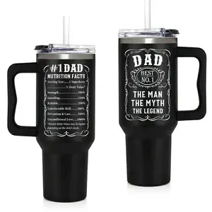 [MADE IN US] 40oz Dad Nutrition Facts Insulated Stainless Steel Tumbler with Handle and Straw - Vacuum Flask, Father’s Day Gift for Dad, Insulation Drinkware Flask, Flasks