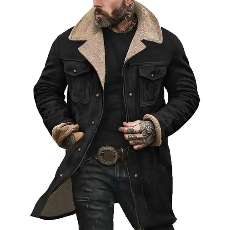 Mens Western Cowboy Jacket Vintage Suede Jacket LongCoats Zip Up