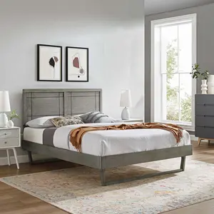 Modway Marlee King Wood Platform Bed With Angular Frame in Gray