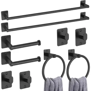 10 Pieces Bathroom Accessories Set, Black Wall Mounted Bathroom Hardware Set with 24 inch Towel Bar, Towel Racks, Robe Towel Hooks, Toilet Paper Holder for Bathroom