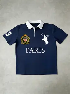 Men's Classic Polo Shirt, Top, Paris and Horse Graphic Print, Collar and Button Badge, Business Casual, Golf, Daily Wear, Urban Style