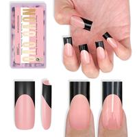 Meidum Sharp Square Black French Tip Baby Pink