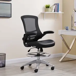 Modway Attainment Vinyl Drafting Chair in Black