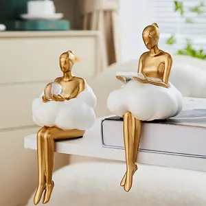 1pc Girl Abstract Figure Statue Ornament, Resin Art Sitting Ornaments, For Upscale Living Room Wine Cabinet TV Cabinet Study Home Decorations Luxury Design Decorating Collectible Figurines