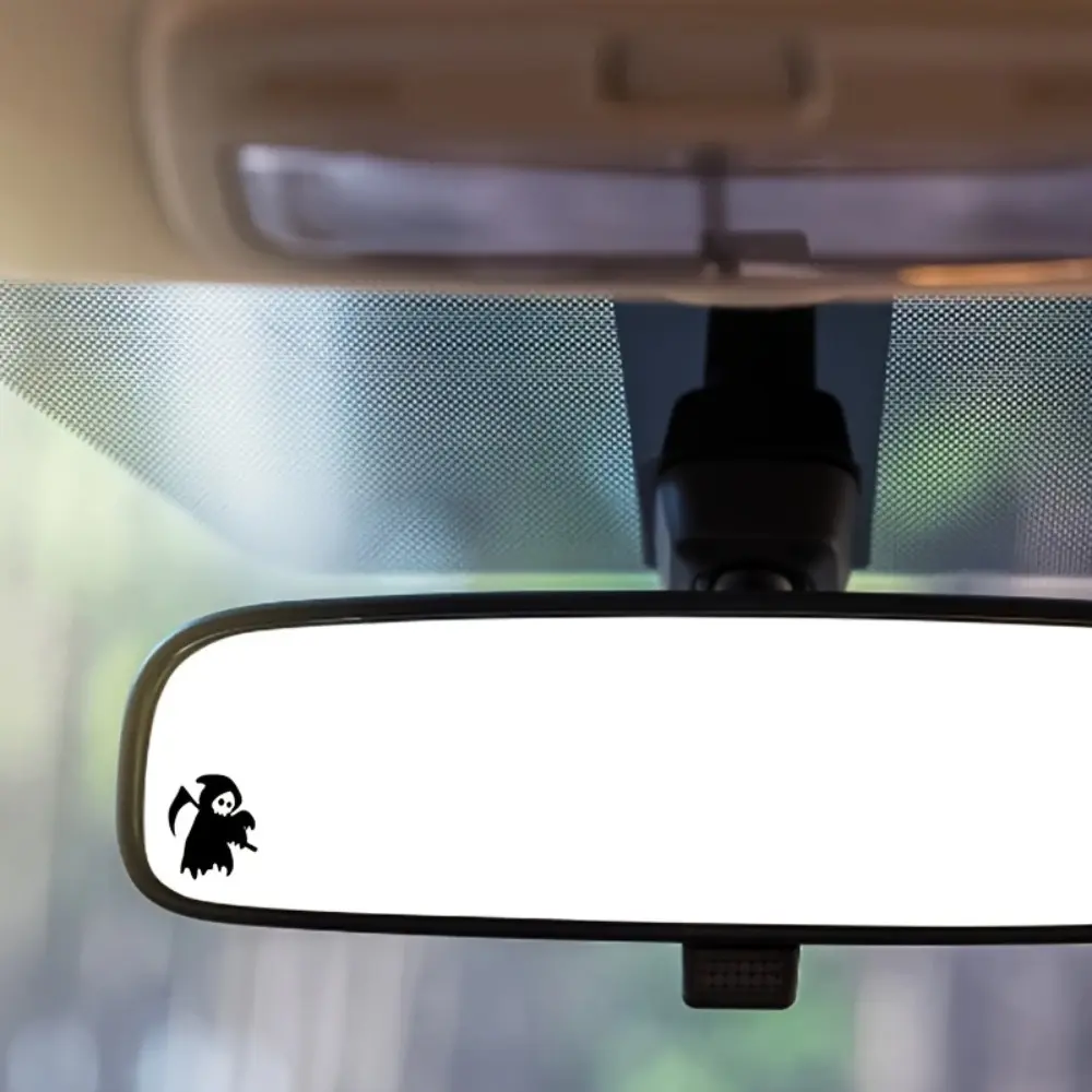 Grim Reaper Car Sticker - Halloween themed vinyl sticker for rearview mirror, self-adhesive, cartoon design, perfect for horror vehicle customization, Halloween car Decal for Cars, Car Decorations, Stickers for Cars