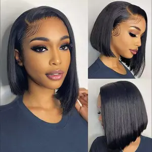 Lalula 13x4 HD Lace Front Wigs Human Hair 10 Inch Bob Wig Human Hair Pre Plucked Short Bob Wig Lace Frontal Wigs for Black Women 180% Density Straight Human Hair Wig Natural Color