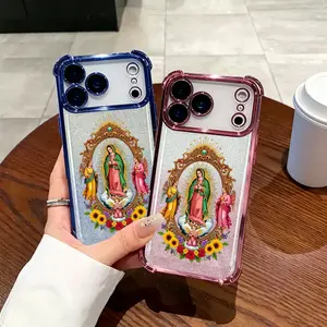 Phone Case for iPhone Samsung Galaxy Case iPhone 17Pro Max Air 16 15Plus 14 13 12 11 XR XS S25Ultra S24FE S23 S22 Phone Case, Virgen de Guadalupe Phone Case, Four-corner airbag drop protection, Protective Silicone Cover, Protection Durable.JY96