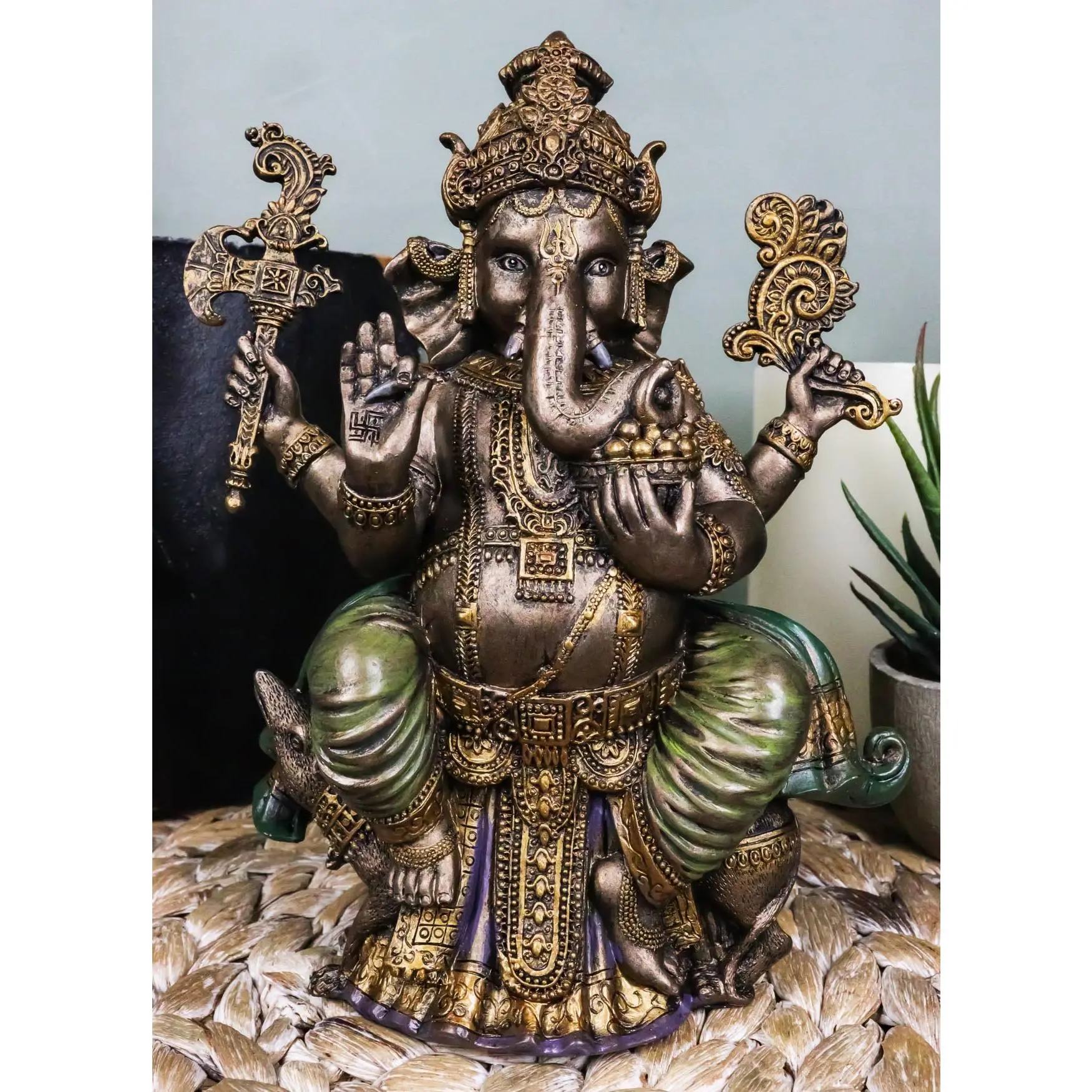 Ebros Hindu Lord Ganesha Sitting On Throne Statue Elephant God Hoysala Empire Ganapati