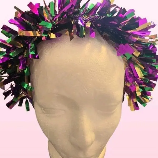 Mardi Gras Tinsel Headband - Mardi Gras Party Headband with Tinsel Design for Festive Occasions
