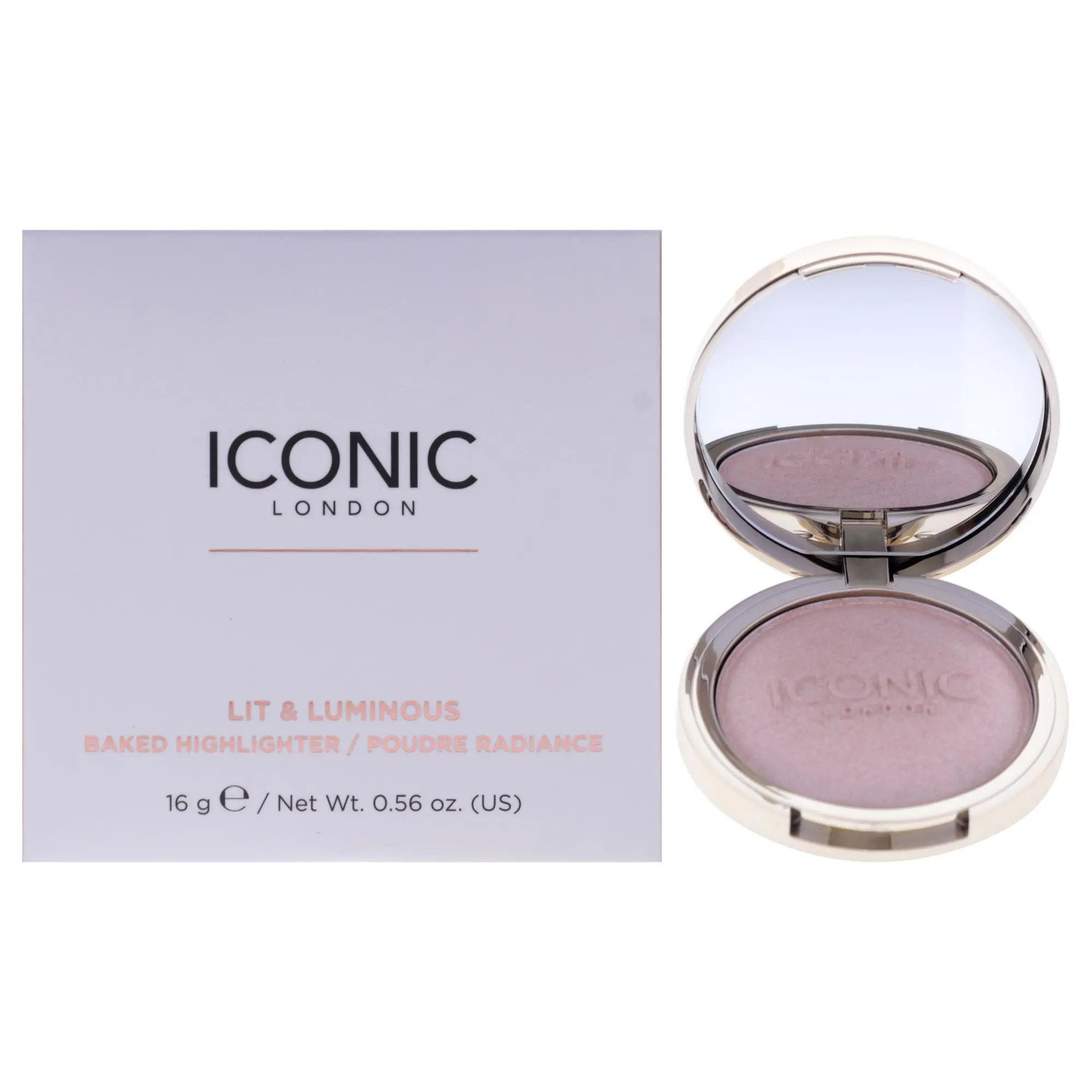 Iconic London Lit & Luminous Baked Highlighter for Women, Compact Radiant Face Makeup, 0.56 oz, Easy to Apply Lightly