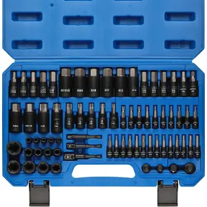 71- Torx Bit & Hex Bit Socket Set, Master SAE/Metric Bits, 1/4", 3/8" and 1/2" Drive, S2 Alloy & CR-V Steel, Includes External Torx E4-E24, Socket Adapter & Drill Adapter