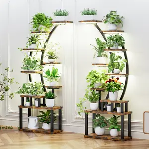 (2PCS)Plant Stand Indoor with Grow Lights, 9 Tiered Metal Plant Shelf, 63" Tall Plant Stand for Indoor Plants Multiple, Large Plant Rack Display Shelves, Corner Plant Holder for Living Room, Patio