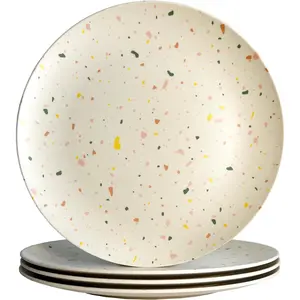 4-Pack Bamboo Fiber Dinner Plates - Alternative for Plastic Plates, Toddler & Kids Plates, Dishwasher Safe, Food-Grade Bamboo Plates Reusable - Lightweight Dinner Plates