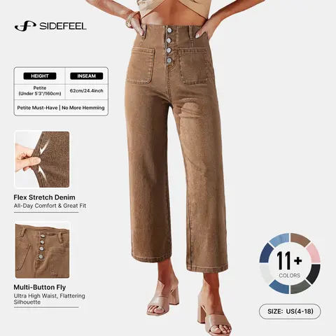 Sidefeel Women's Wide Leg Jeans High Waisted Zimbaplatinum Stretchy Straight Leg Jeans Buttoned Loose Denim Pants with Pocket DealsForYouDays summerwins WeeklyDeals Summer Outfit
