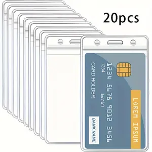 20 transparent PVC waterproof card holders, vertical  protective cases, suitable for business cards, bus cards, bank cards, ID cards and work badges  plastic card protectors Desk Accessories