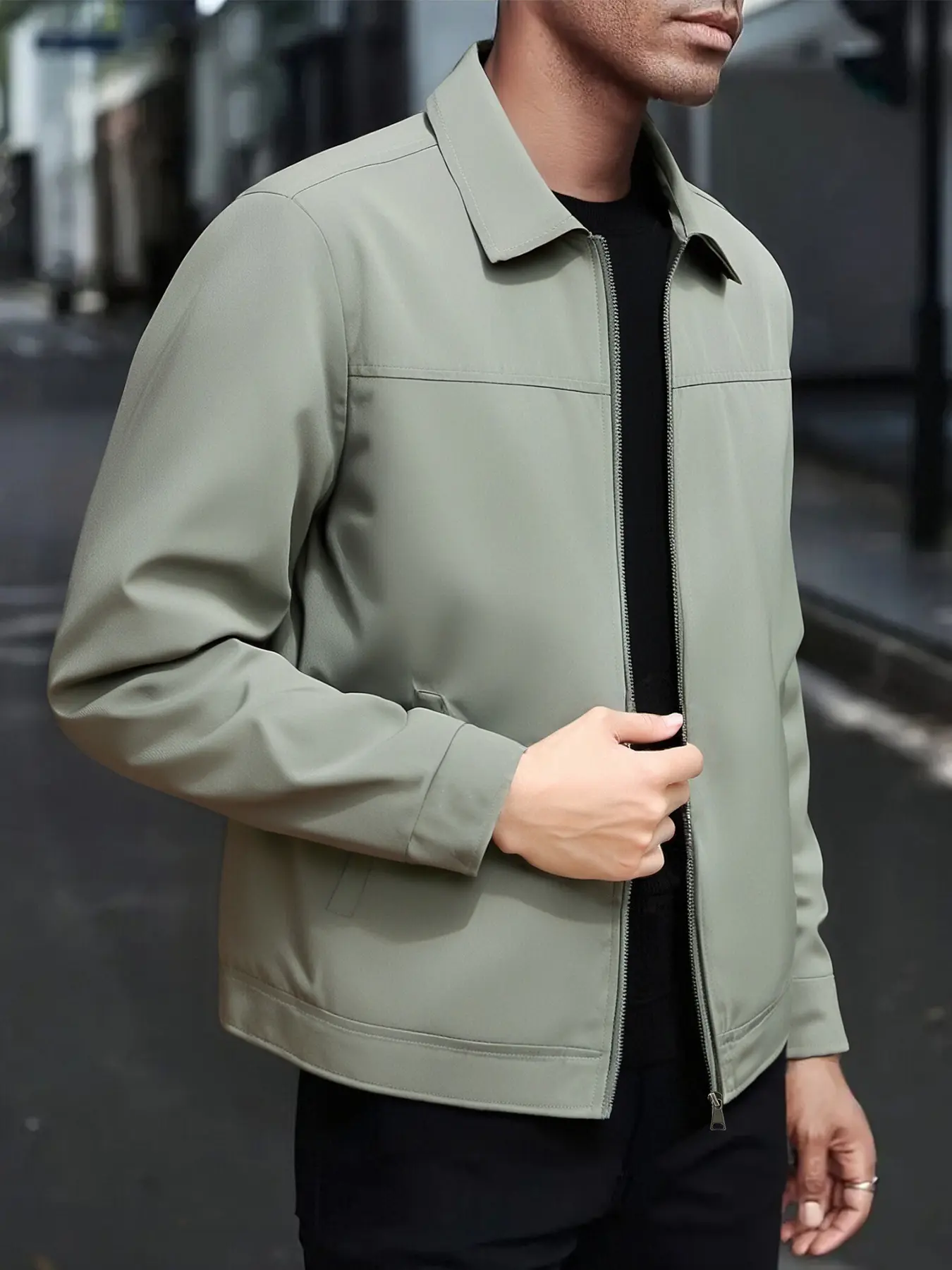 Men's Spring & Fall Lightweight Casual Collared Jacket, Zipper Closure, Collar Design, Polyester Fabric, Perfect for Daily Wear, Casual Jacket Coat