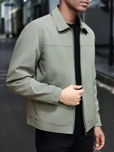 Men's Spring & Fall Lightweight Casual Collared Jacket, Zipper Closure, Collar Design, Polyester Fabric, Perfect for Daily Wear