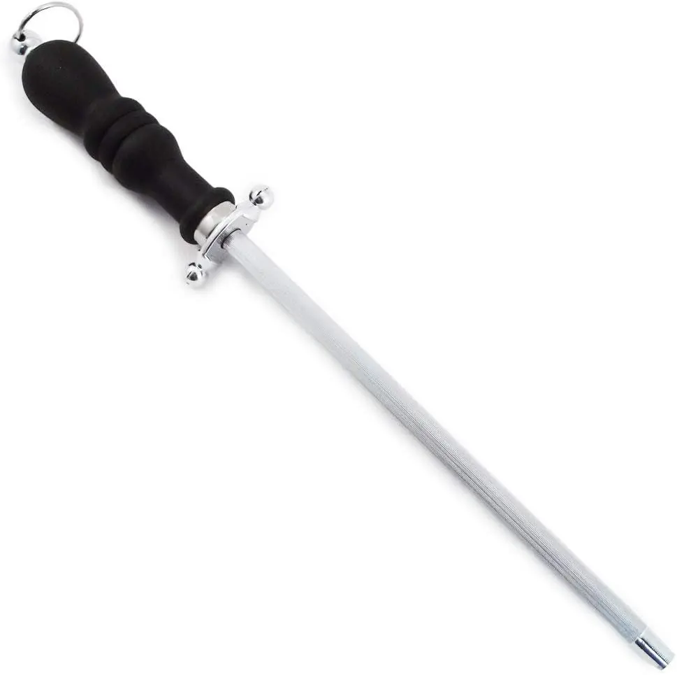 Beille 12-Inch Kitchen Honing Steel Sharpening Rod for Blade, Carbon Construction, Ergonomic Handle, Built-In Hanging Hole