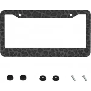 2D Flat 2D Metal License Plate Frame| 12x6 Inch Aluminum, Black Leopard Print, Suitable for Cars, SUVs, Pickups, and Commercial Vehicles, Includes Mounting Screws and Washers, 2D Flat