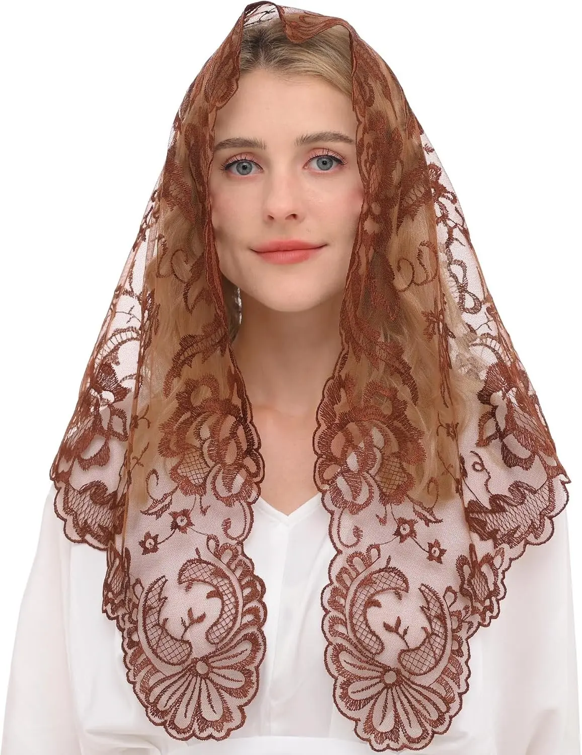Spanish Style Church Veil for Women Cathloic Mantilla Latin Mass Veil Embroidery Lace Head Covering