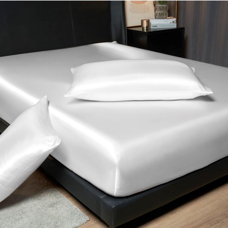 Solid Color Satin Fitted Sheet Set, 3 Counts/set Including 1 Fitted Sheet & 2 Pillowcase without Filler, Soft Comfortable Bedding Set for Bedroom, Dormitory, Hotel