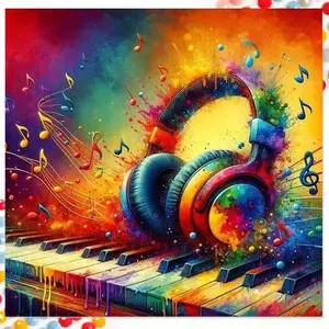 1 DIY diamond painting kit, 5D diamond art set, DIY decoration, headphones, piano keys, musical notes diamond painting kit full round diamonds, mosaic, diamond art, Diamond Art Tools, DIY art home decor, suitable for Christmas.