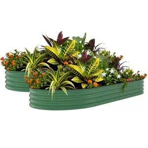 Garvee Set of 2 galvanized raised beds, 3 x 1.2 x 0.5 m, for vegetables, flowers, rust-resistant garden planters, easy-to-assemble raised beds, durable planters for outdoor plants