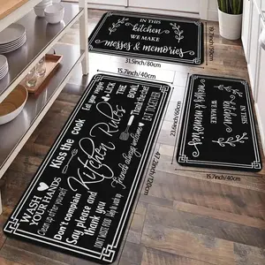2/3pcs black and white letter farmhouse retro style design kitchen carpet, soft flannel carpet, non slip and washable, retro kitchen floor mat, Kitchen Area Rug, suitable for kitchen, laundry room, bathroom entrance, Farmhouse Kitchen Rug