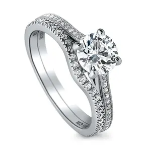 BERRICLE Sterling Silver Solitaire Wishbone Engagement Promise Rings Stackable Band for Her, 1 Carat Round Cut Cubic Zirconia CZ Ring Set