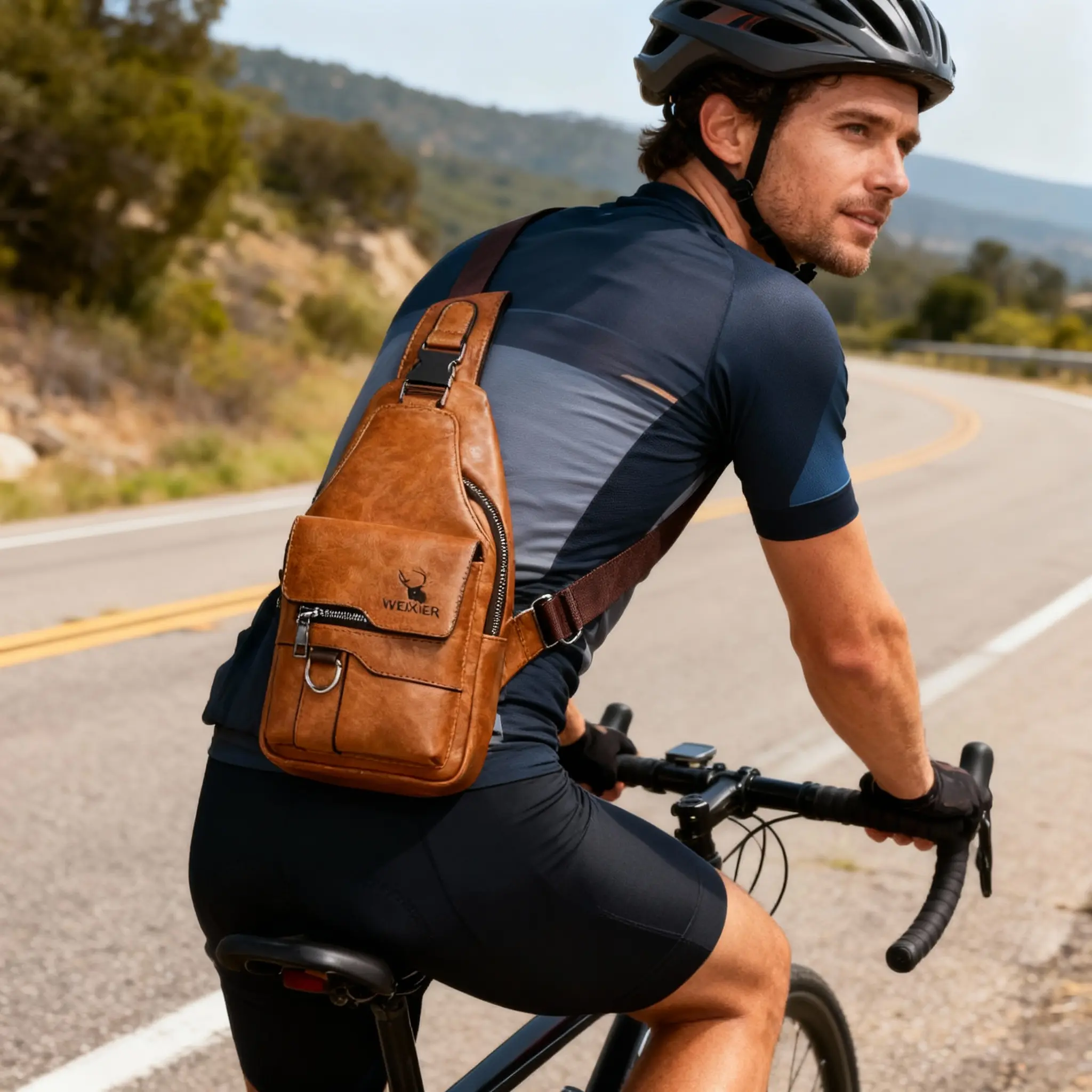 【LOCAL DELIVERY】Men's Vintage PU Leather Sling Bag - Waterproof, Lightweight, Large Capacity Fashionable Leather Zipper Chest Bag for Outdoor, Camping, Hiking, Leather Bags