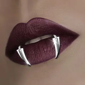 Pair of Silvery Fang Lip Rings, Suitable for Halloween, Parties, Hip Hop and Music Festivals - Fashionable Pierced Jewelry for Men and Women