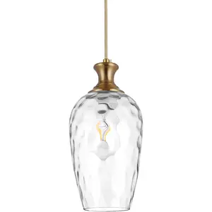 Glass Pendant Lights Kitchen, Clear Glass Hanging Light Fixtures Farmhouse Brass Gold Pendant Light for Kitchen Sink Dining Room