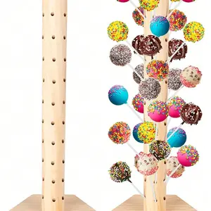 Natural Wood Lollipop Stand with 60 Holes, Perfect for Weddings, Birthdays, Anniversaries, Easy Assembly, Display Cakes and Sweets