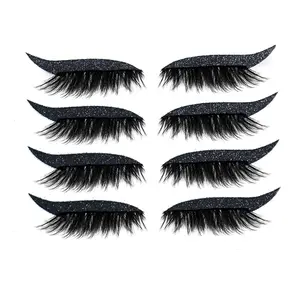False Eyelashes Fake Mink Lashes 4 Pairs/Set Eyeliner Sticker Reusable Colorful Beauty Fashion Eyelid Line Sticker Eyelash Extension Kit Natural Eye Fake Lashes for Women's Make Up -Golden