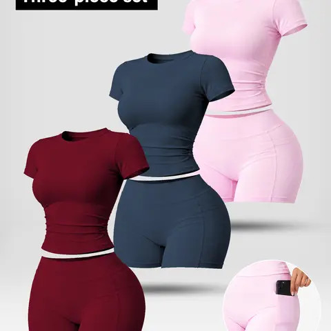 Women's Summervibes 2 Piece Workout Set - Snatched Tummy Control High Waisted Shorts & Slim Fit T-Shirt, BBL Effect Butt Lifting Athletic Wear, Squat Proof Yoga Set for Outdoor Fun, Quick-Dry Figure-Flattering Gym Tracksuit, Stretchy Summer Activewear
